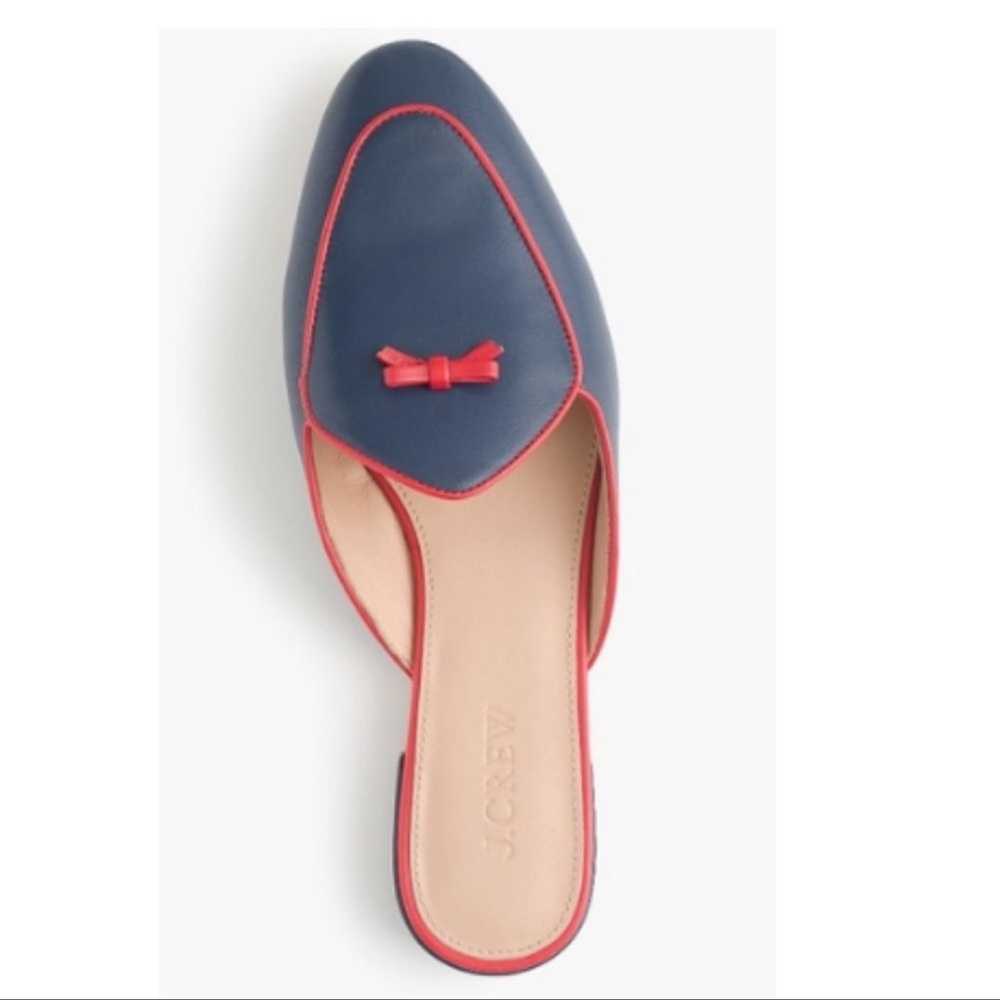 J. Crew Piped Mule loafer shoes red navy
